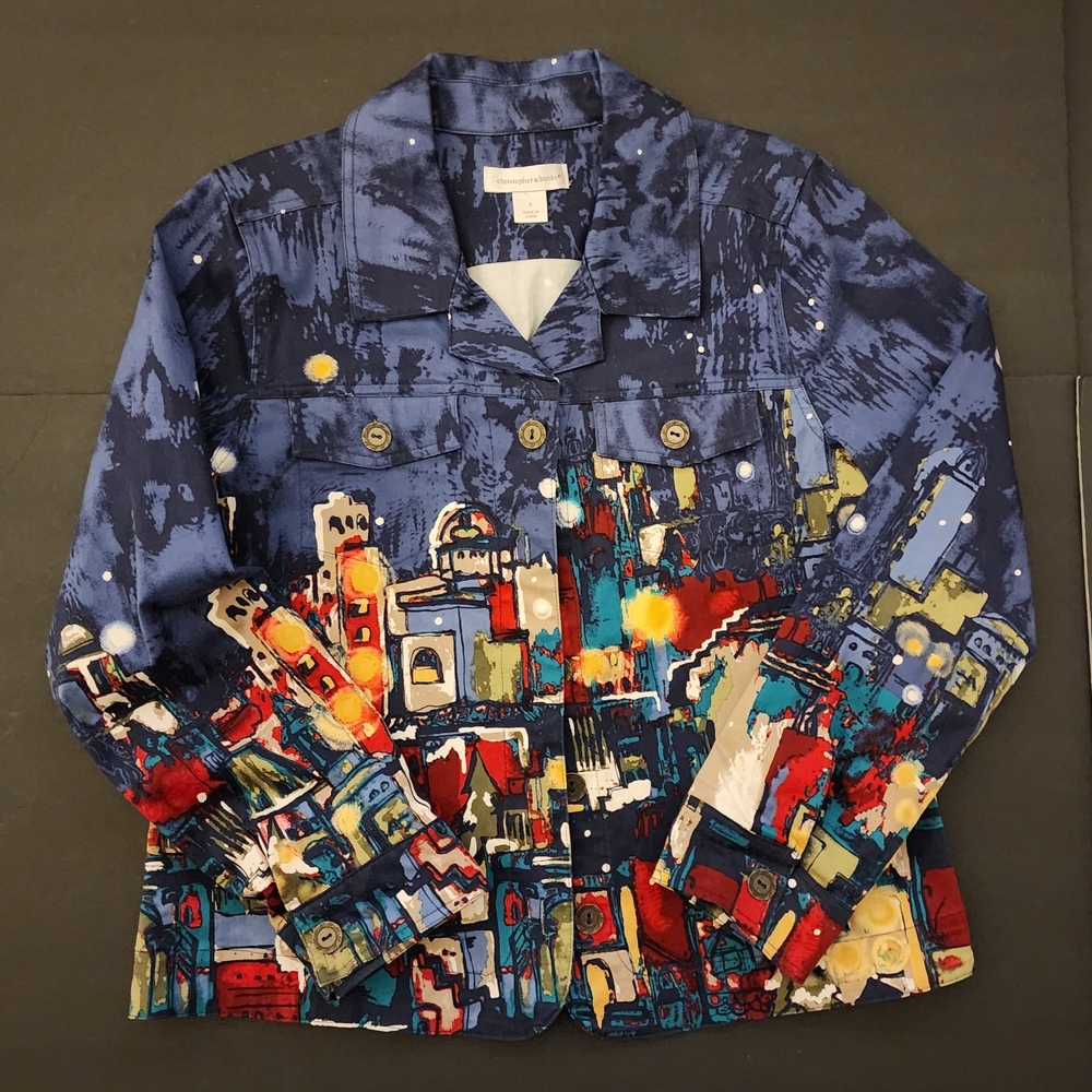Christopher & Banks, Multicolor Red Blue, Women's Small Button Down Shirt, Used